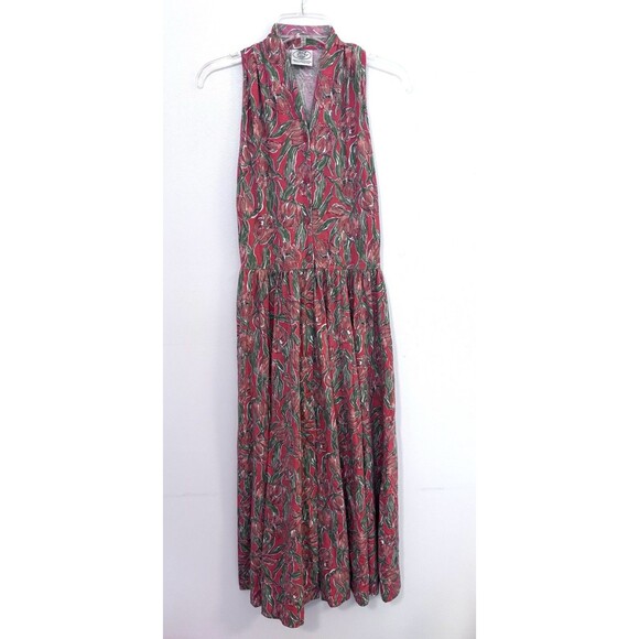 Vintage Laura Ashley Cotton MIDI Dress Floral Print  Orange/Rust Green Size 8 - Picture 1 of 6